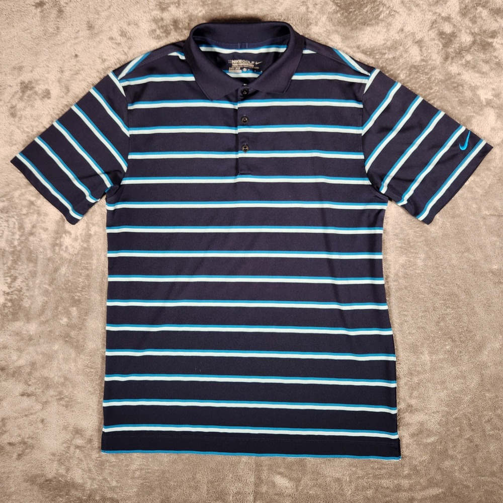 Nike Golf Polo Shirt Mens M Blue Excellent Dri-FIT Striped 452511-419